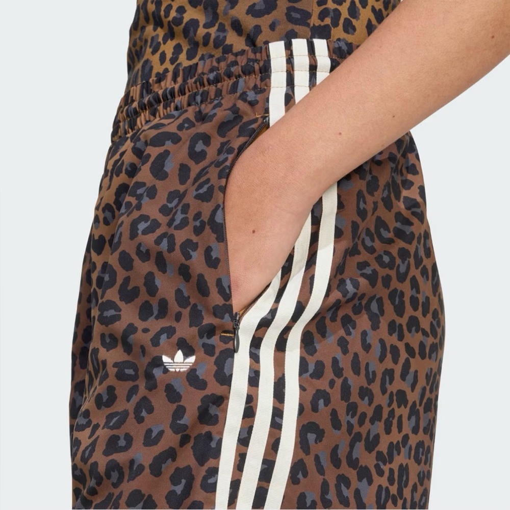adidas Originals Wide Leg Leopard Print Pants with White Side Stripes - Picture 9 of 10